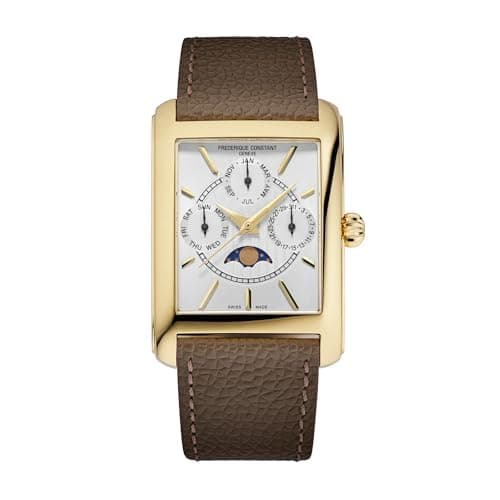 Image of Frederique Constant Mens Classic Carré Moonphase Quartz Gold Stainless Steel Case Watch and Brown Leather Strap Style: FC-265S4C5