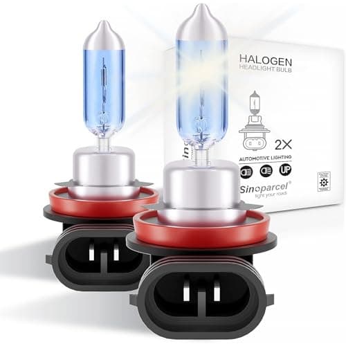 Image of Sinoparcel 56% Whiter H11 Headlight Bulb, 5000K White H11 Bulb for Low Beam or Fog Light, 12V 55W, Pack of 2