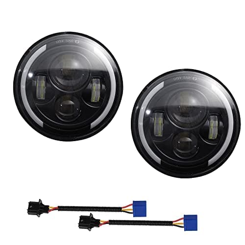Image of KYYET 7 inch LED headlight With Halo Ring DRL Hi/lo Beam Compatible with Defender 90 110 Jeep Wrangler JK TJ CJ Hummer H1 H2 Miata mx5 mk1