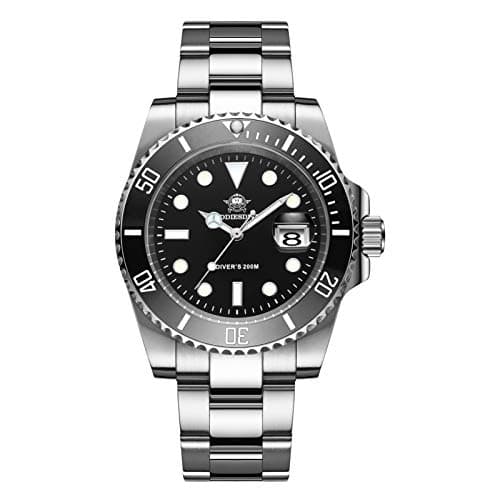 Image of ADDIESDIVE 41mm Quartz Watches for Men Diver 200M Steel Watch with Stainless Steel Bracelet Black dial