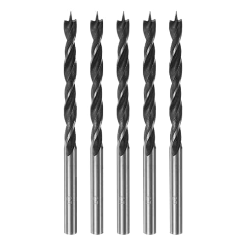 Image of sourcing map 5pcs Brad Point Drill Bits 5mm(13/64") Dia Straight Steel Round Shank Drill Metric Brad Point 2" Drilling Depth Spiral Twist Drill Bits for Carpenter Woodworking Plastic Rubber