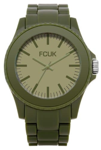 Image of French Connection Unisex Quartz Watch with Green Dial Analogue Display and Green Plastic Bracelet FC1142N