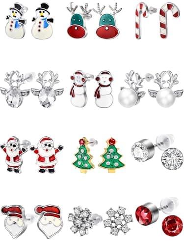 Image of 12 Pairs Christmas Stud Earring Drop Dangle Earrings Set Christmas Earring for Women Girls