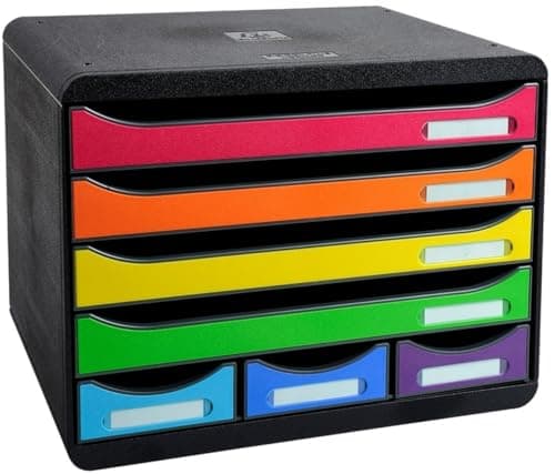 Image of Exacompta - Ref 307798D - Iderama Collection - Sorter Horizon 7 Drawer Set - 270 x 355 x 271mm in Size, Suitable for Landscape A4+ Documents - Black / Harlequin
