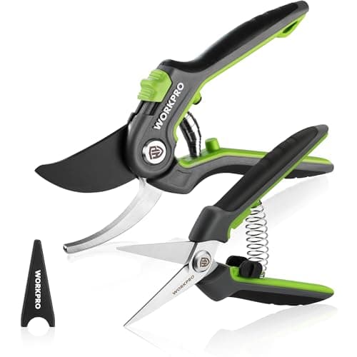 Image of WORKPRO 2-Piece Secateurs & Pruning Scissors, 200 mm Bypass Secateurs with SK5 Blades and 160 mm Shears, Heavy Duty Labor-Saving Scissors with Safty Lock, Essential Garden Tools for Pruning Flowers