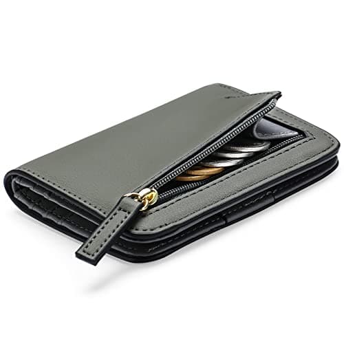 Image of GAEKEAO Women's Wallet RFID Blocking Leather Compact Bi-fold Wallet for Woman Zipper Coin Pocket Small Ladies Purse with ID Window (Dark Gray)