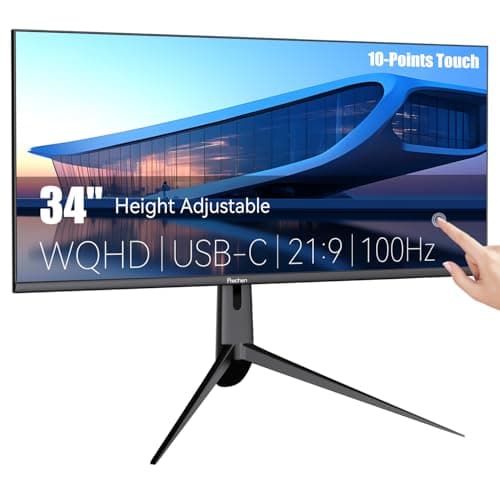 Image of 34" WQHD 3440×1440P Touchscreen Monitor 350cd/m², 3000:1 Contrast, Narrow Bezel Large Computer Touch Display 100Hz, USB-C, USB-B, USB-A, DP, HDMI, Height/Swivel/Tilt Adjustable PC Touch Screen, Black