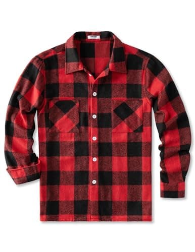 Image of COOFANDY Mens Flannel Shirt Jacket Long Sleeve Casual Checked Overshirt Plaid Jacket for Men with Pockets Red XL