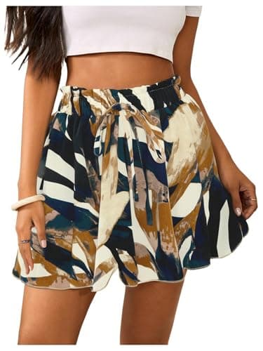 Image of GORGLITTER Women's Allover Print Elastic Waist Shorts Wide Leg Loose Summer Casual Vacation Festival Beach Shorts Yellow Graphic XL