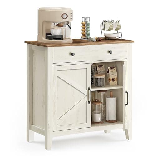 Image of VASAGLE Sideboard, Storage Cabinet with Drawer, Kitchen Cabinet with Doors and Height Adjustable Shelf, Farmhouse Style, for Living Room, Dining Room, Rustic White and Honey Brown BBK341W01