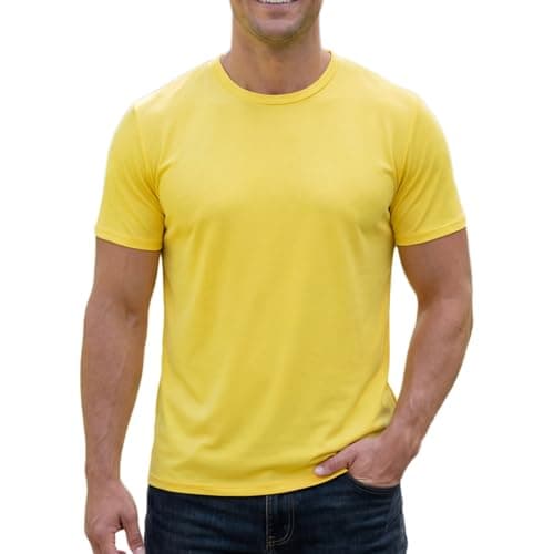 Image of Men T Shirt, Plain T Shirts Men, Casual Breathable Soft Tee, Crew Neck T-Shirt Adult for Daily Wear (L) Yellow