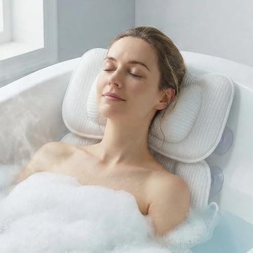Image of KEIY Bath Pillows for Tub, Ergonomics 2-Piece Design, 4D Air Mesh Technology, Head & Back Support with 8 Suction Cups, Luxury & Relaxing Bathtub Accessories Spa Gifts, White
