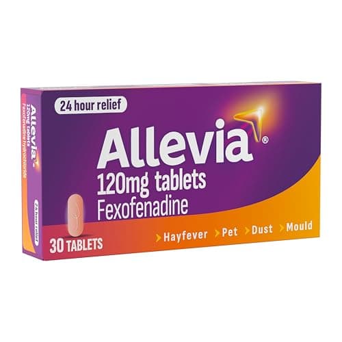 Image of Allevia Hayfever Allergy Tablets, Prescription Strength 120 mg Fexofenadine, 24hr Relief Acts Within 1 Hour, Including Sneezing, Watery Eyes, Itchy and Runny Nose, 30 Tablets