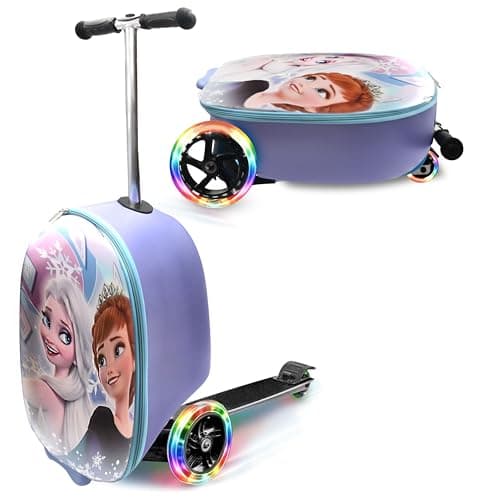Image of Disney Frozen Princess Suitcase Scooter for Kids - Girls Scooter Luggage with Light Up Wheels, Easy Steer and Foldable Carry On Kick Scooter for Toddler, Boys, Girls, Great Travel Gift Idea