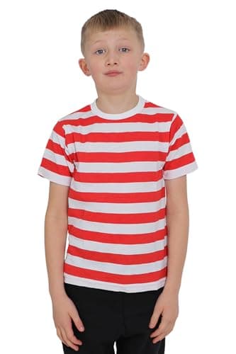 Image of NuJake Kids Boys & Girls Red White Striped T-Shirt Top 100% Cotton Children's Ages 5 up to 13 Years (UK, Age, 11 Years, 12 Years, Regular)