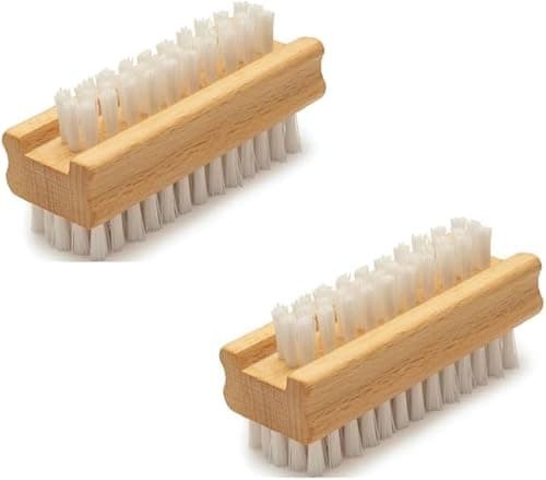 Image of Wooden Nail Brush Pack of 2, Double-Sided Hand & Nail Cleaning Brush with Firm Bristles, Fingertip & Toenail Scrubber, Wooden Scrub Brush for Home, Garden, Kitchen & Salon Use