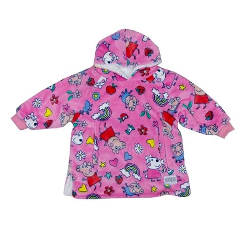 Image of Hugzee Oversized Wearable Hooded Fleece | Super Warm and Cosy Sherpa Lined, Peppa Pig and Friends Design | Perfect For Smaller Kids Age 3-6 Years, One Size Suggested Height 55cm+ Pink