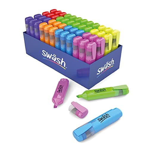 Image of Swash Chisel Tip Coloured Highlighter Pens Multipack (Pack of 48) for Pencil Case and Stationary Supplies Essentials, HLP48A