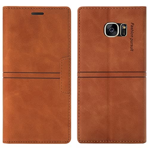 Image of OKZone Compatible With Samsung Galaxy S7 Case, PU Leather Book Wallet Case with Card Holder ShockProof Magnetic Cover Kickstand Folio Flip Case for Girls Women for Samsung S7 (Brown)