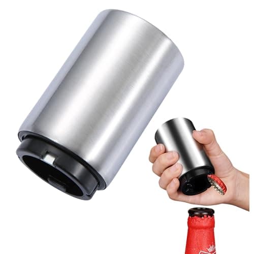 Image of Automatic Beer Opener (Black), Magnetic Stainless Steel Automatic Novelty Press Down Bottle Opener for Soda Cola Cap Top Bottle Caps Remover Men