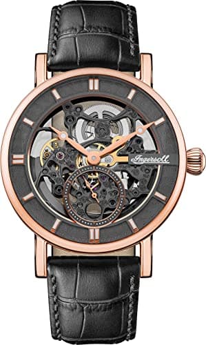 Image of Ingersoll The Herald Mens 40mm Automatic Watch with Skeleton Dial and Black Genuine Leather Strap I00403B