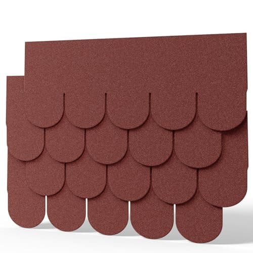 Image of INMOZATA 18pcs Asphalt Roof Shingles, 2.61sqm Self-Adhesive Sheds Roofing Felt Shingles Tiles for Roof of Sheds, Weather Resistant Heavy-Duty Roofing Tiles(Fish-Scale Shingles, Red)