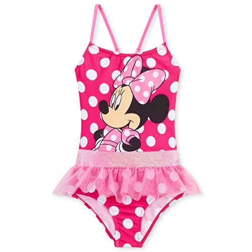 Image of Disney Stitch Girls Swimming Costume Stretchy One Piece Swimsuit Comfy Teenagers Swimwear Beach Pool Holiday Essentials (Pink Minnie, 5-6 Years)
