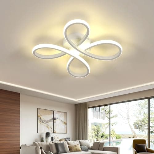Image of SENQIU Modern LED Ceiling Light, 30W 3375LM LED Lighting, Acrylic Lamp with Flower Design Semi Flush Mount Chandelier for Bedroom, Kitchen, Living Room, Hallway, 4500K Neutral Light
