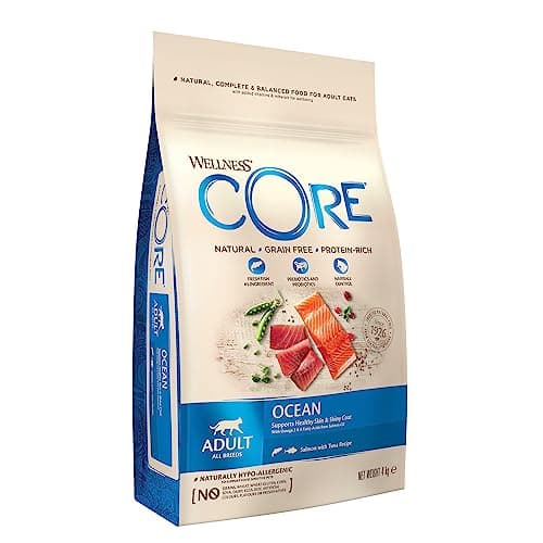 Image of Wellness CORE Ocean 4 kg, Salmon & Tuna – Dry Cat Food for Adult Cats, Grain-Free, Natural, Hypoallergenic, Protein-Rich, High Fish Content, Supports Healthy Skin & Shiny Coat