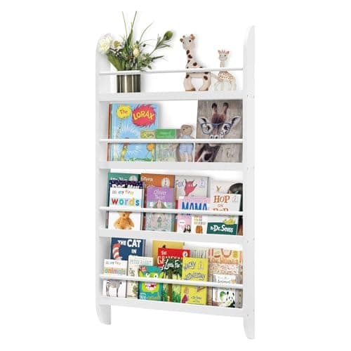 Image of GREENSAPPIRE Kids Bookcase Modern Childrens Bookcase 4-Tier Book Shelf Display Rack Book Shelf Kids Room 10 CM Depth Suitable for Children's Children's Room School 116.5x60x 10CM White
