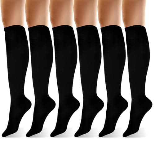 Image of Skrfren Women's Knee High Socks Black, Knee Socks Cotton Tall Sock Long Tube Boot Sock Women's Knees High Athleticsock, Thin Cotton Blend Trouser BootSock for Casual Outdoor Sport, Black