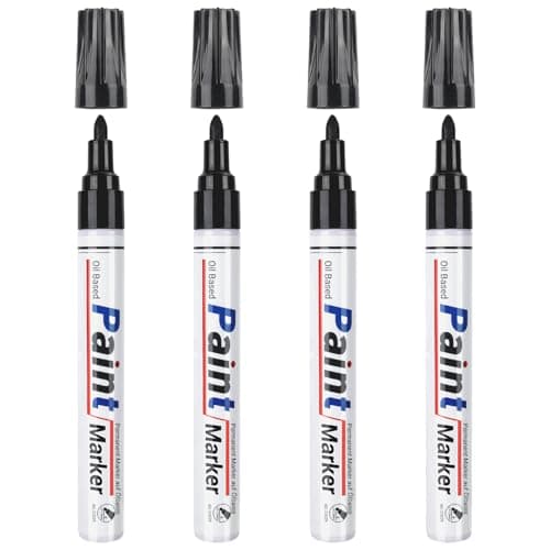 Image of ANYUKE Permanent Paint marker Pens Black,4 Waterproof Marker Pens, 2-3mm Permanent Oil-Based Paint Pens, Glass Paint Pen for Rocks Painting, Metal, Stone, Plastic, Leather, Cardboard, Glass