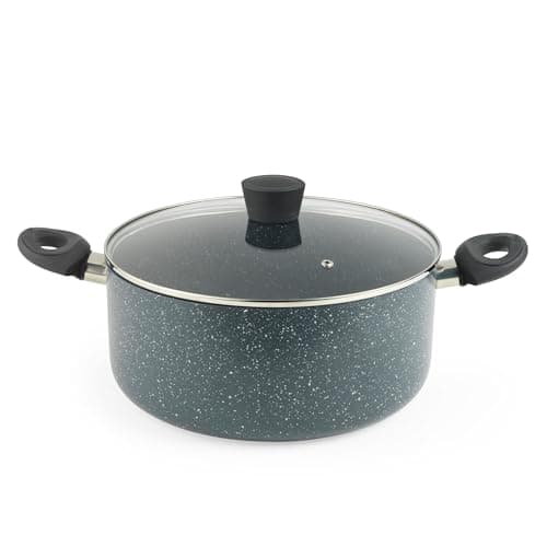 Image of Russell Hobbs RH03410EU7 Nightfall Stone 28 cm Stockpot – Non-Stick Cooking Pot, Tempered Glass Lid, Induction Suitable, Durable Aluminium Cookware, Soup Pan, Easy Clean, PFOA-Free, Soft-Touch Handles