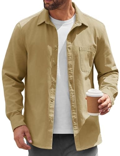 Image of Coofandy Mens Lightweight Button Down Shirt Jacket Casual Shacket Overshirt, Khaki, XL