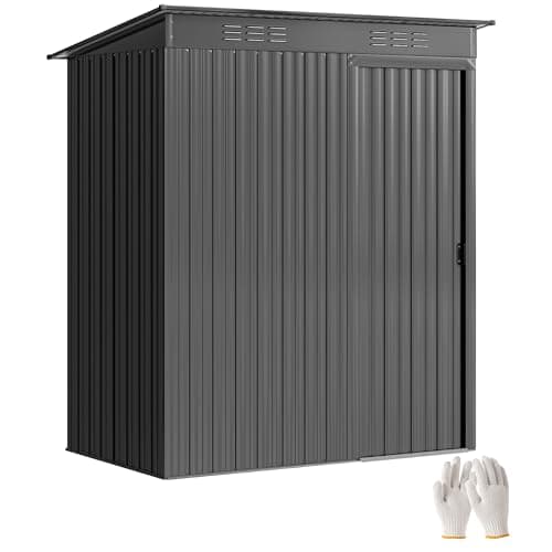 Image of Outsunny 5 x 3.5ft Metal Garden Storage Shed with Effortless Assembly and 2 Pairs of Gloves, Waterproof Outdoor Shed with Sliding Door, Vents and Pent Roof for Furniture Tools Bike Storage, Dark Grey