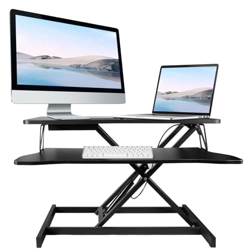 Image of Youyijia Standing Desk Converter Height Adjustable Desk Converter 81cm (32 Inch) Wide Platform Tabletop Workstation Quick Sit to Stand Desk Riser for Dual Monitors with Wide Keyboard Tray (Black)