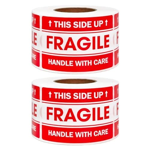 Image of L LIKED 2"x 3" Fragile Stickers 500 Labels Per Roll Strong Adhesive (Handle with Care,This Side Up) Labels for Shipping and Moving - 2Rolls, 1000Labels