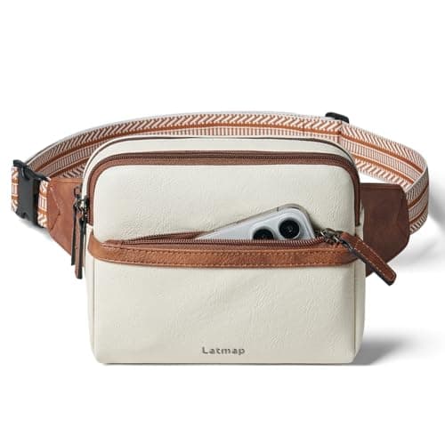 Image of LATMAP 3L Fanny Pack Bumbags for Women Men 4-Zipper Pockets Belt Bag Sling Waist Pack Faux Leather Chest Bag Beige