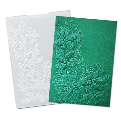 Image of arriettycraft 3D Christmas Holly Leaves Plastic Embossing Folders for Card Making 3 d Evergreen Holly Corner Embossing Folder for Gift Tag Paper Crafting Home Decoration 5"x7"