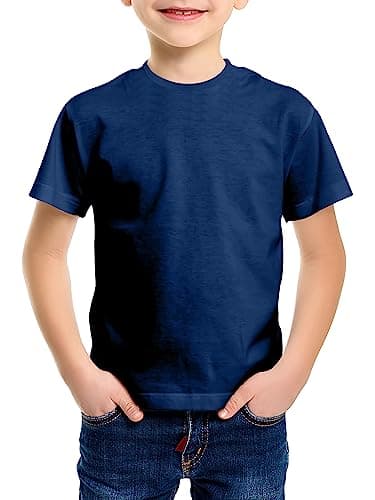 Image of Love My Fashions Kids Value Weight Crew Neck Plain T-Shirt Short Sleeve Casual Tees for Boys Cotton Tops for Children Navy Blue