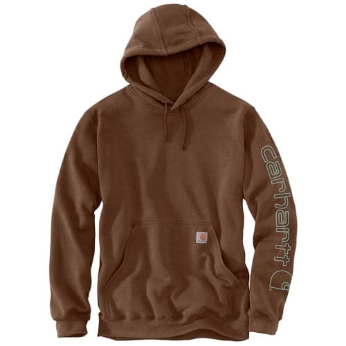 Image of Carhartt Men's Hooded Sweatshirt, Sleeve Logo Hooded Sweatshirt, Colour: Mocha Heather, Size: M, Mocha Heather, M