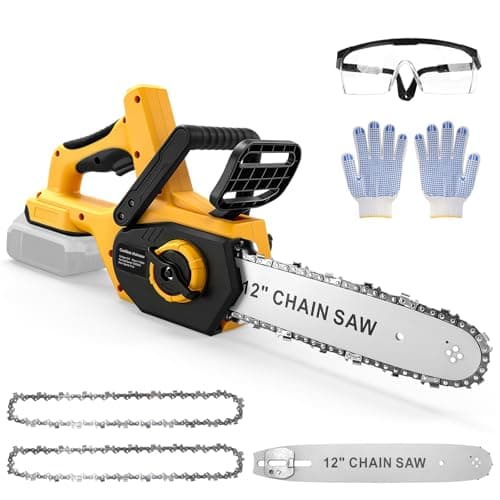 Image of Brushless Chainsaw Cordless 12 Inch Compatible with Dewalt 20V Battery, 30cm Electric Chainsaw with 2 Chains, Automatic Oiling and Tool-Free Tensioning, for Garden Tree Branch Cutting(No Battery)