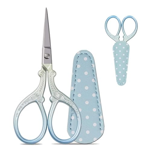 Image of 1PCS Embroidery Scissors Small Craft Stainless Steel Scissors,Stainless Steel CraftScissors for Sewing Threading Needlework Handicraft Trimming with Leather Protective Case Blue