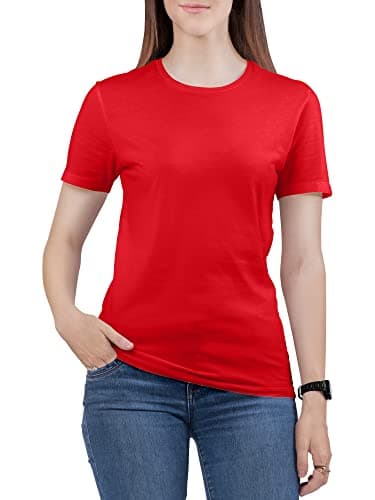 Image of Love My Fashions Women's Round Neck Short Sleeves Plain Cotton T-Shirt Red