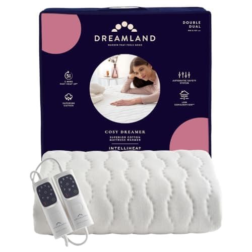 Image of Dreamland Cosy Dreamer Electric Blanket - Heated Underblanket with Italian Cotton, Intelliheat Technology, 6 Heat Settings, Overheat Protection & Machine Washable, Timer, 150 x 137cm - Double Size