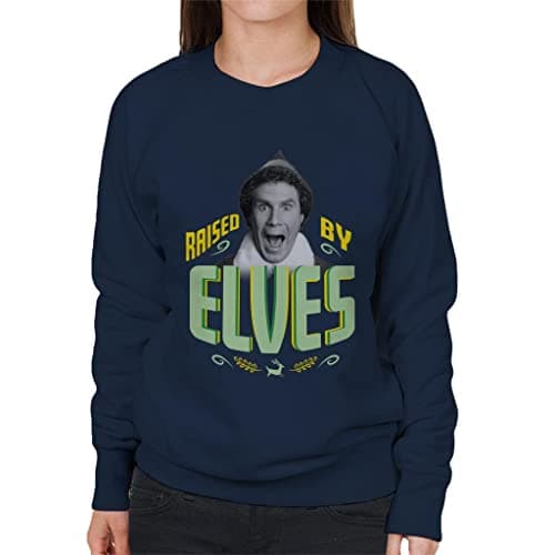 Image of All+Every Elf Christmas Raised by Elves Women's Sweatshirt Navy Blue