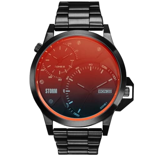 Image of STORM AVALONIC Slate RED Men's Dual time Watch with Metal Strap, Day and Date Function, and Water Resistant to 50m