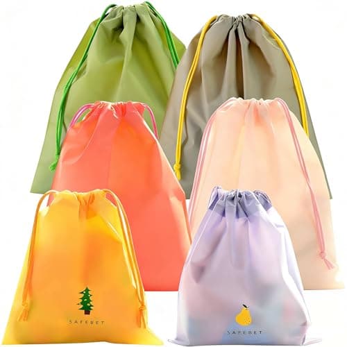 Image of Rayakt 6 Pack Drawstring Bags, Reusable Waterproof Travel Storage Bags with 3 Sizes & 6 Patterns, Foldable Drawstring Toiletry Bag for Gym, Swim, Shoe, Laundry, and Sports Gear Organization