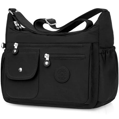 Image of BTNEEU Womens Shoulder Bag Multi Pockets Crossbody Bags for Women Travel Handbag with Adjustable Shoulder Strap Nylon Cross Body Bag Waterproof Messenger Bag for Shopping Hiking Travel (Black)
