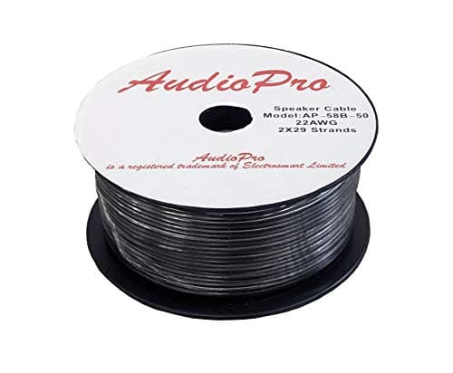 Image of AudioPro® Speaker Cable Wire 22 AWG (2 x 29 Strands) Select 25m or 50m Reel Colour White/Clear Transparent HiFi Home Audio Surround Sound etc (50m Reel, Black)